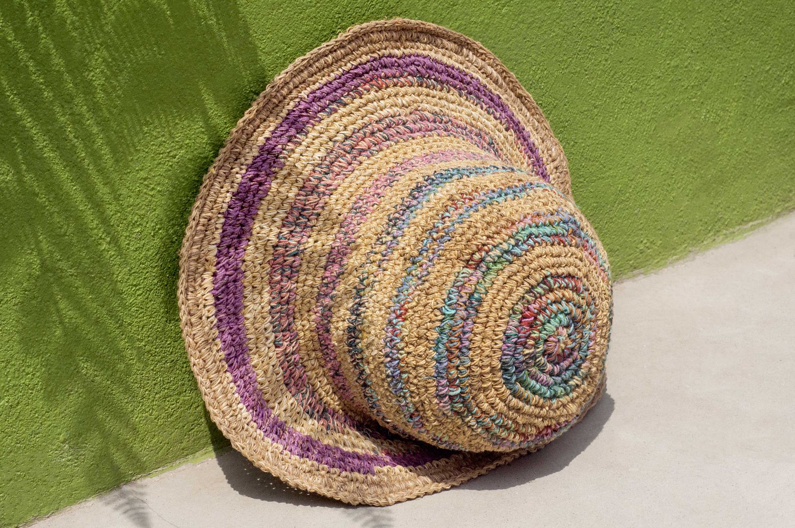 Hand-woven cotton Linen hat knit cap hat sun hat straw hat - French macarons candy gradient - Hats & Caps - Cotton & Hemp Multicolor