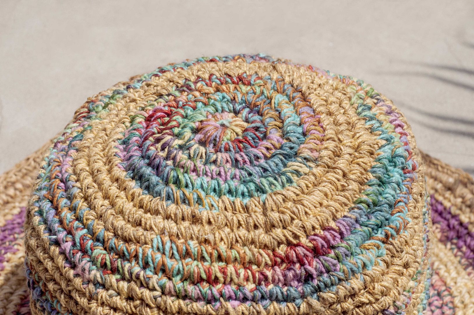 Hand-woven cotton Linen hat knit cap hat sun hat straw hat - French macarons candy gradient - Hats & Caps - Cotton & Hemp Multicolor