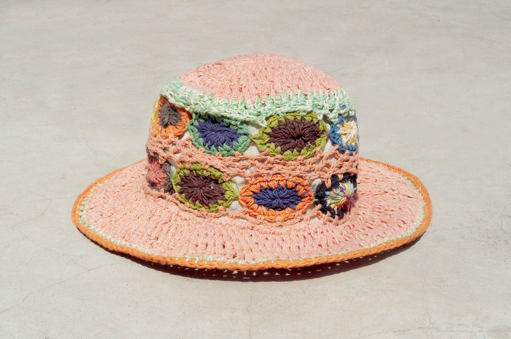 Valentine's Day gift a limited edition of hand-woven cotton Linen cap / knit cap / hat / straw hat / visor / crocheted hat - pink flowers woven Forest - Hats & Caps - Cotton & Hemp Pink