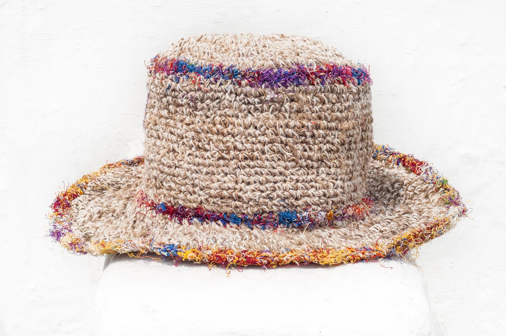 Handmade sari thread woven cotton hat / knit hat / fisherman hat / straw hat / straw hat - sari line weaving - Hats & Caps - Cotton & Hemp Multicolor