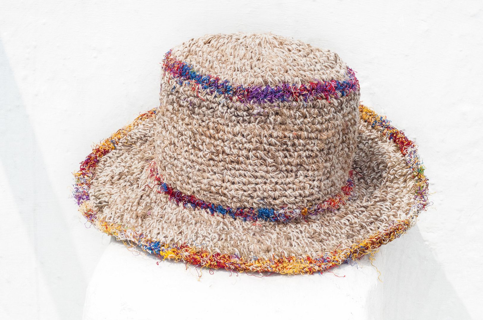 Handmade sari thread woven cotton hat / knit hat / fisherman hat / straw hat / straw hat - sari line weaving - Hats & Caps - Cotton & Hemp Multicolor