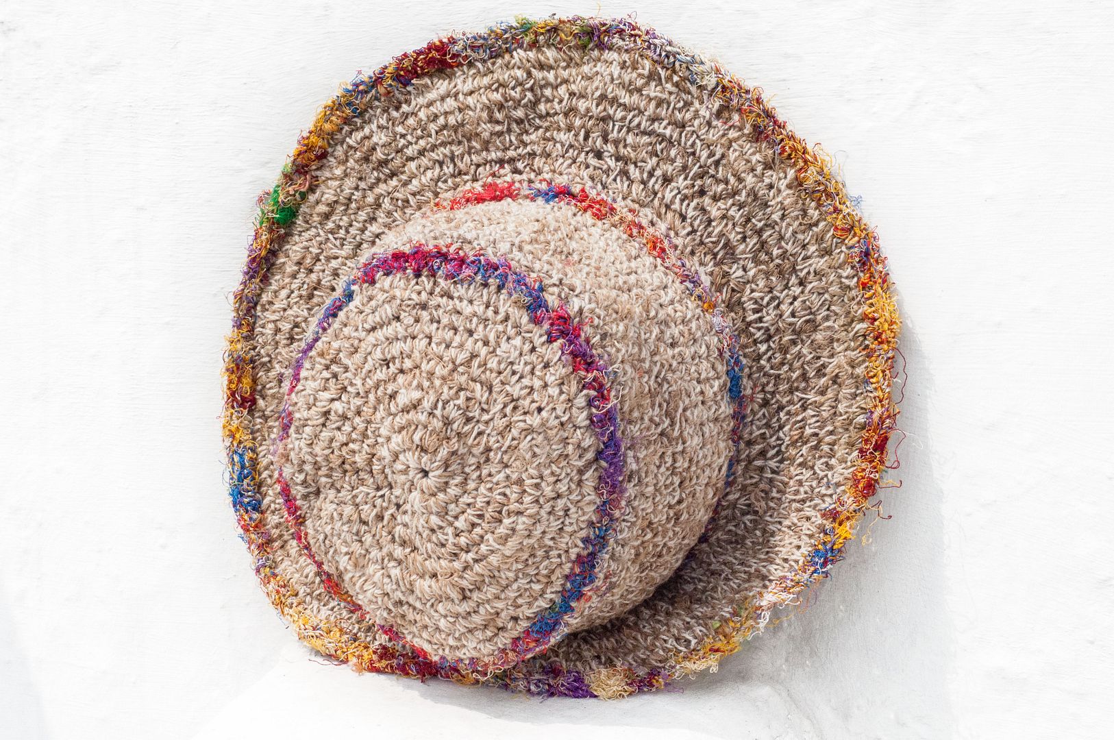 Handmade sari thread woven cotton hat / knit hat / fisherman hat / straw hat / straw hat - sari line weaving - Hats & Caps - Cotton & Hemp Multicolor