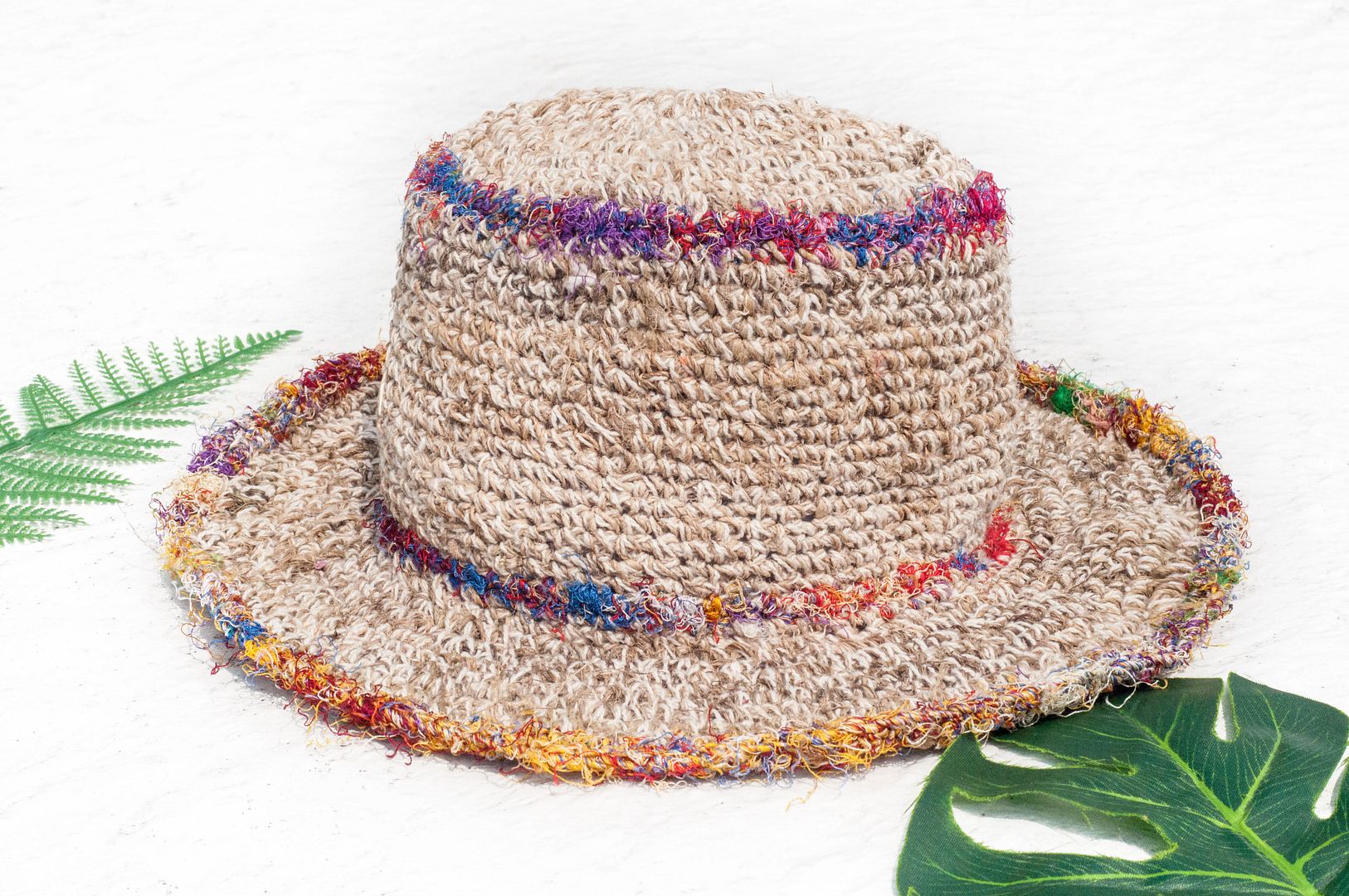 Handmade sari thread woven cotton hat / knit hat / fisherman hat / straw hat / straw hat - sari line weaving - Hats & Caps - Cotton & Hemp Multicolor