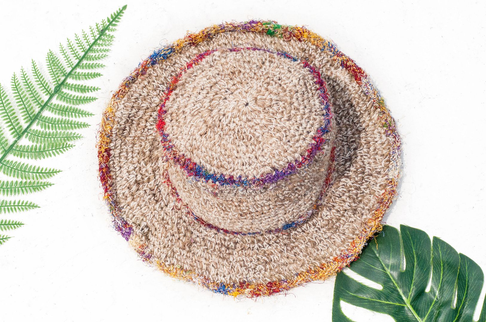 Handmade sari thread woven cotton hat / knit hat / fisherman hat / straw hat / straw hat - sari line weaving - Hats & Caps - Cotton & Hemp Multicolor