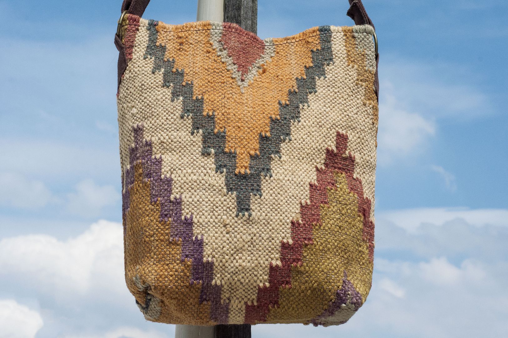 Ethnic style side backpack/handmade side back carpet bag/carpet cross-body bag/boho cross-body bag-African Desert - Messenger Bags & Sling Bags - Cotton & Hemp Multicolor