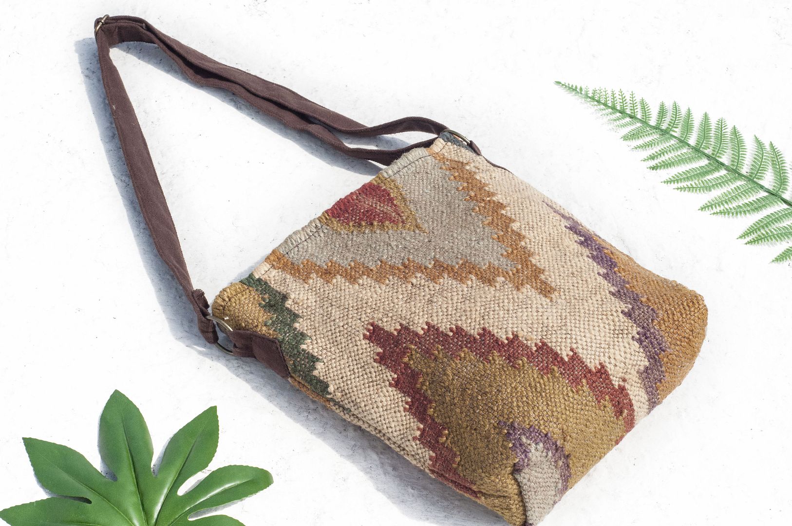 Ethnic style side backpack/handmade side back carpet bag/carpet cross-body bag/boho cross-body bag-African Desert - Messenger Bags & Sling Bags - Cotton & Hemp Multicolor