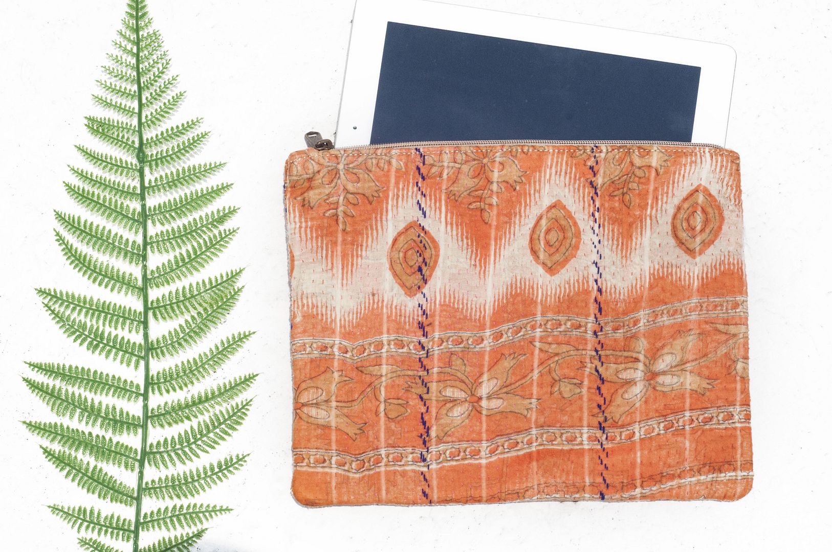 i-pad embroidered storage bag tablet computer bag hand-embroidered i-pad bag iPad leather case-Desert City - Tablet & Laptop Cases - Cotton & Hemp Orange
