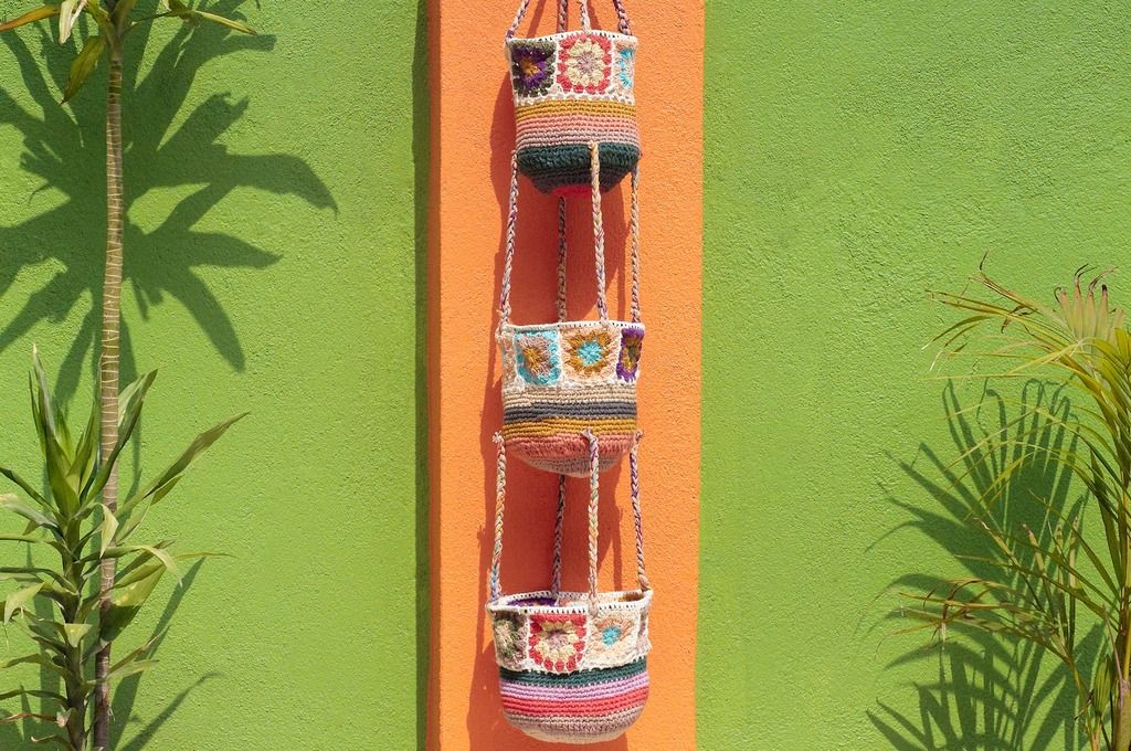 Valentine's Day gift limit a hand-woven fabric basket / basket / hanging bag / nest knitting basket / flower woven basket - green forest forest forest weaving - Storage - Cotton & Hemp Multicolor