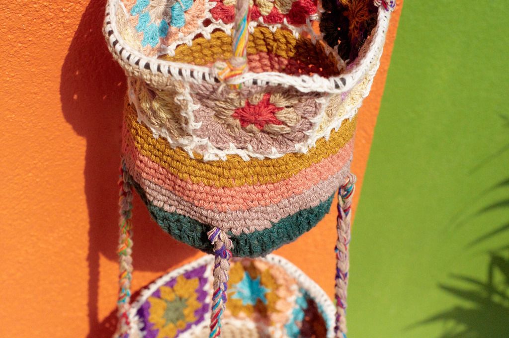 Valentine's Day gift limit a hand-woven fabric basket / basket / hanging bag / nest knitting basket / flower woven basket - green forest forest forest weaving - Storage - Cotton & Hemp Multicolor
