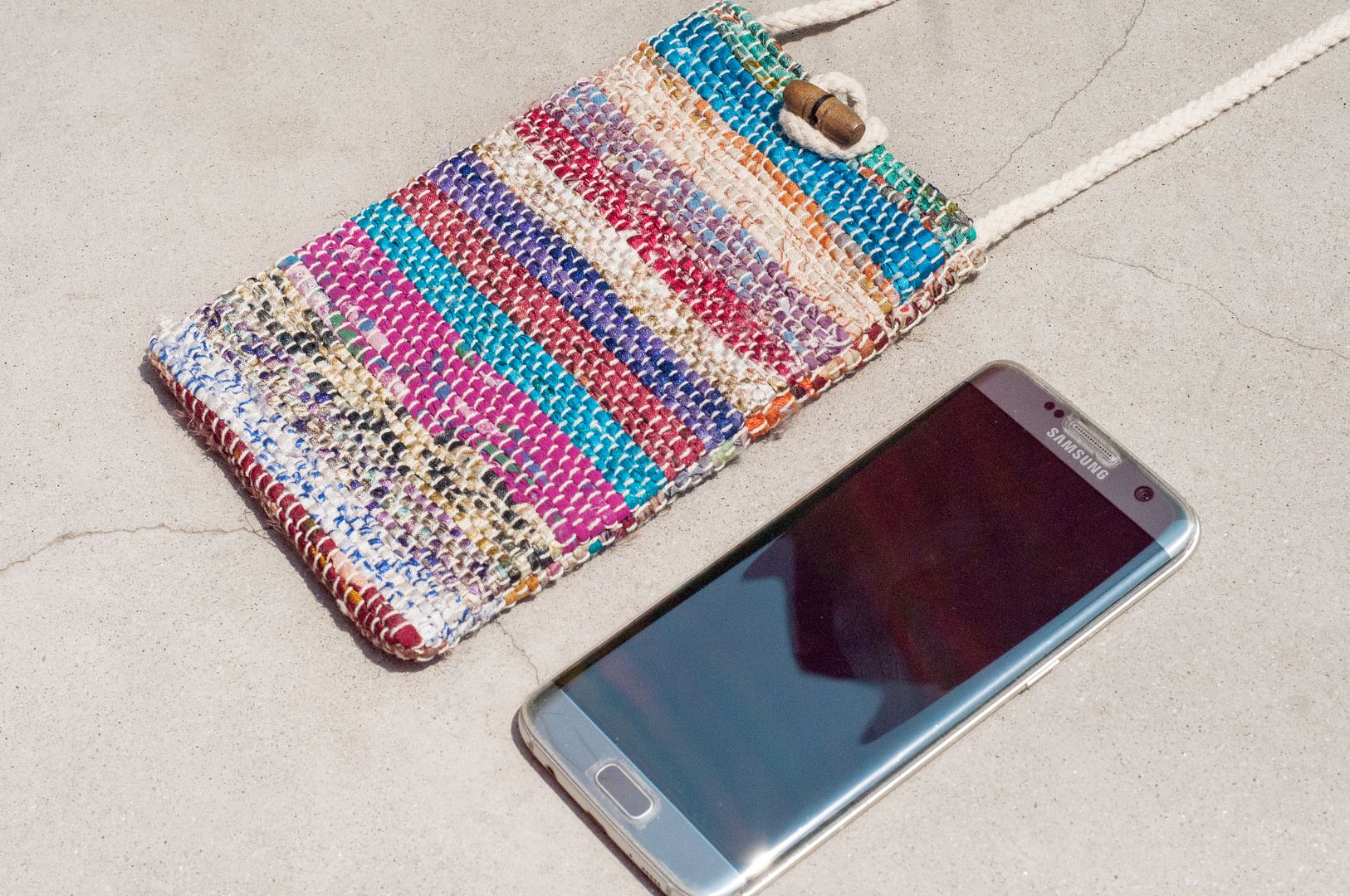 Hand-woven saree line mobile phone bag/mobile phone case/shoulder bag/ leisure card case/travel bag-watercolor stripes - Phone Cases - Cotton & Hemp Multicolor
