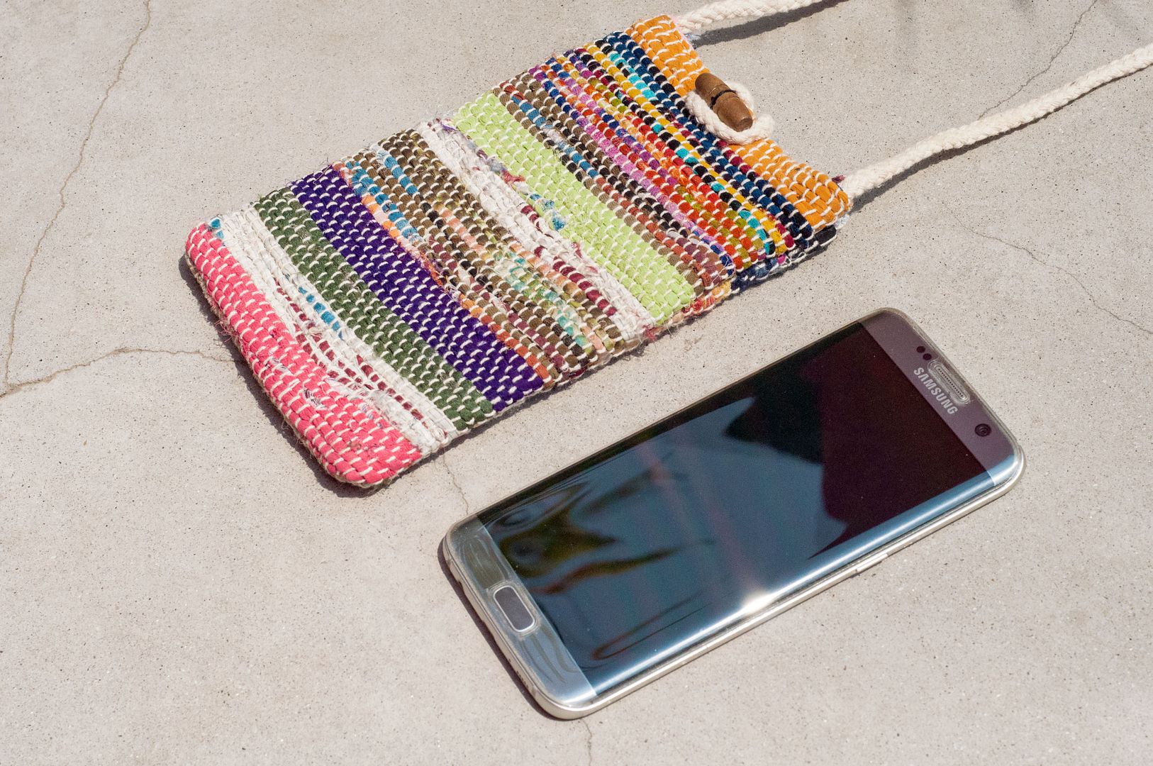 Hand-woven saree line mobile phone bag/mobile phone case/shoulder bag/ leisure card case/travel bag-watercolor stripes - Phone Cases - Cotton & Hemp Multicolor