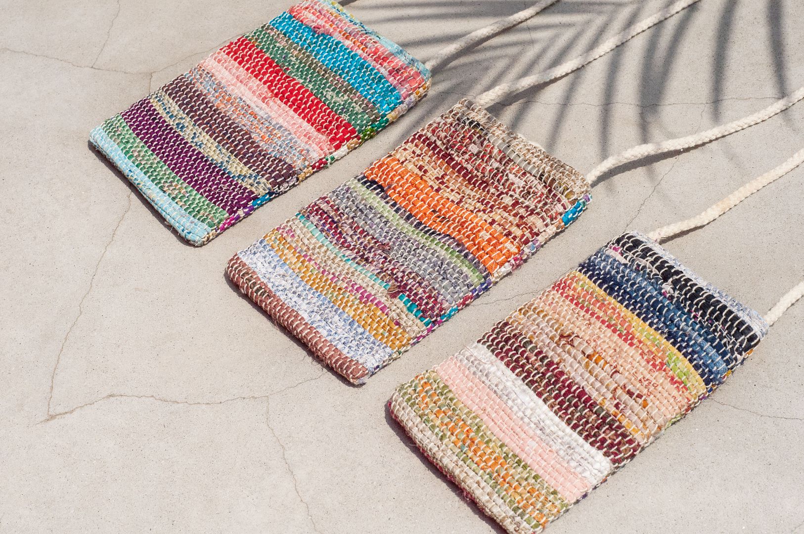 Hand-woven saree line mobile phone bag/mobile phone case/shoulder bag/ leisure card case/travel bag-watercolor stripes - Phone Cases - Cotton & Hemp Multicolor