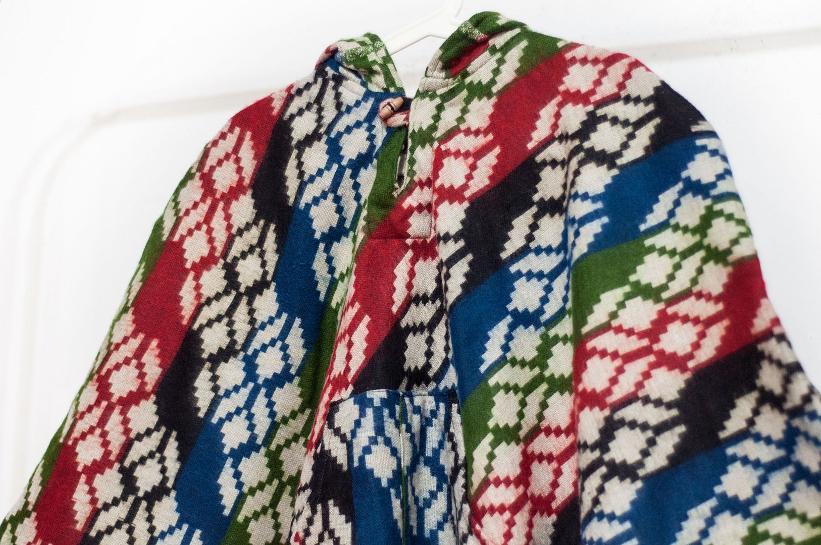Indian ethnic tassel cape / bohemian cape shawl / wool hooded cape-geometric color blocks - Knit Scarves & Wraps - Wool Multicolor