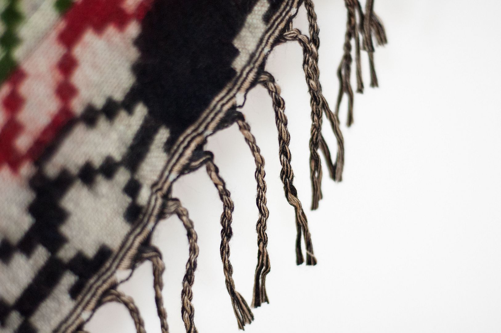 Indian ethnic tassel cape / bohemian cape shawl / wool hooded cape-geometric color blocks - Knit Scarves & Wraps - Wool Multicolor