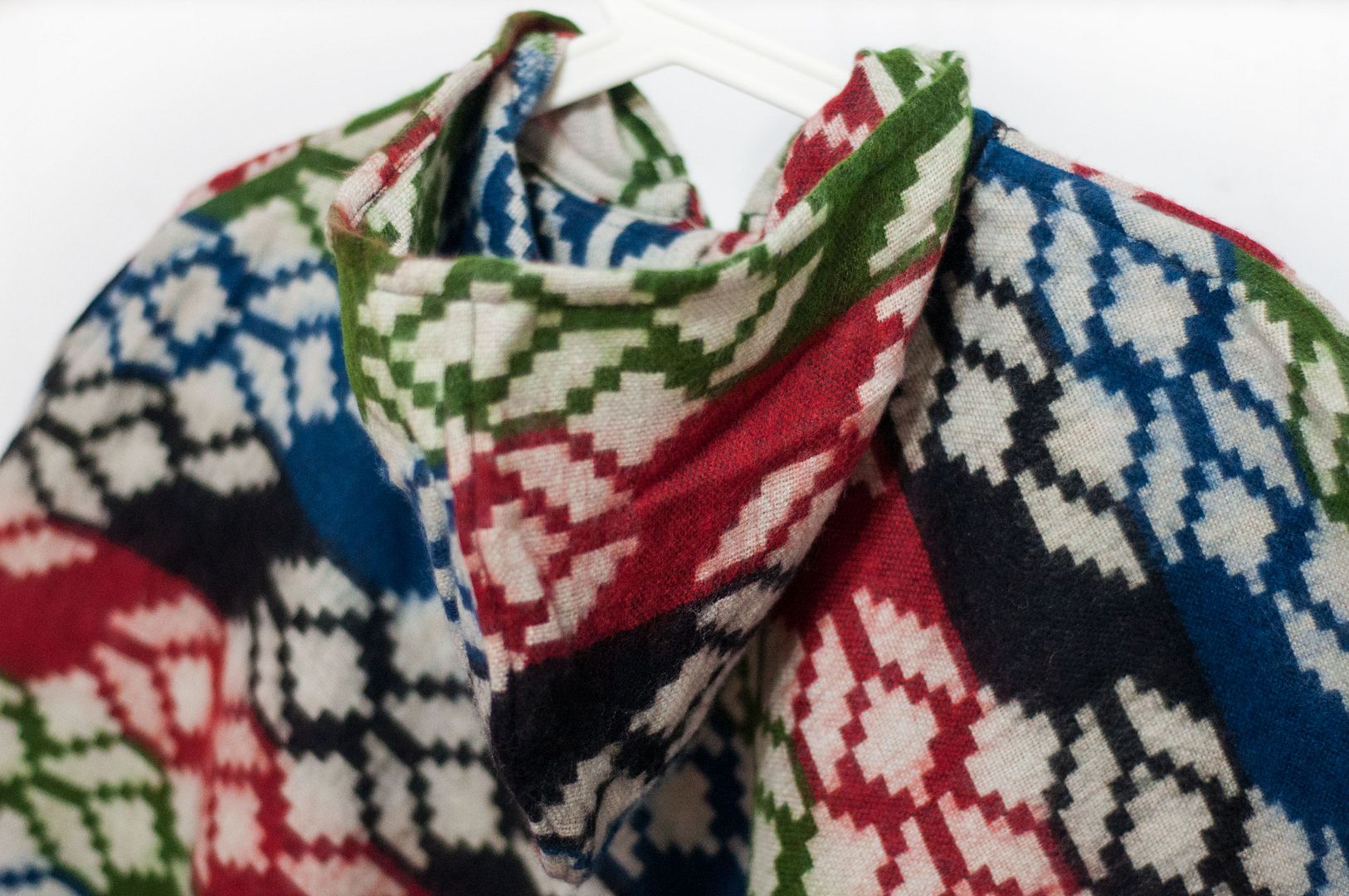 Indian ethnic tassel cape / bohemian cape shawl / wool hooded cape-geometric color blocks - Knit Scarves & Wraps - Wool Multicolor