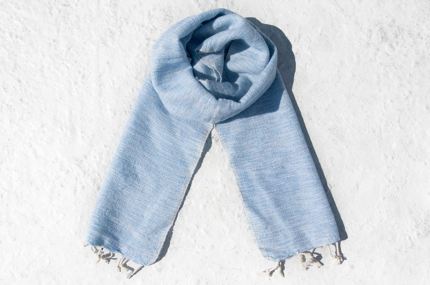 Christmas Gift Pure Wool Scarf/Hand Knitted Scarf/Knitted Scarf/Pure Wool Scarf-Blue Seaside - Scarves - Wool Blue