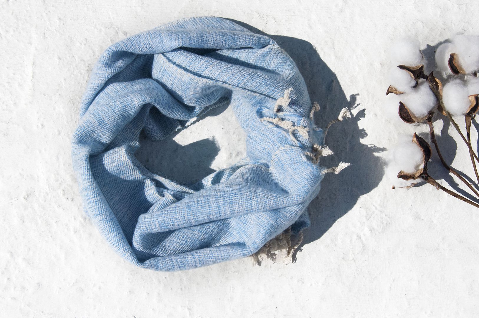 Christmas Gift Pure Wool Scarf/Hand Knitted Scarf/Knitted Scarf/Pure Wool Scarf-Blue Seaside - Scarves - Wool Blue