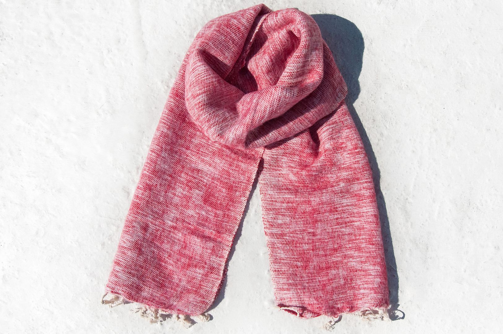 Exchange Gift Pure Wool Scarf / Hand Knit Scarf / Woven Scarf / Pure Wool Scarf - Strawberry Shake - Knit Scarves & Wraps - Wool Red