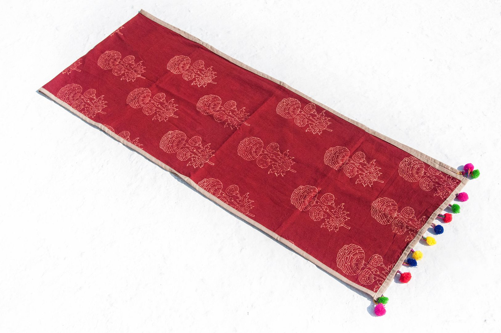 Hand-woven pure silk scarves / handmade wood engraved plant dyed scarves / grass dyed cotton scarves - desert romantic flowers - Scarves - Cotton & Hemp Red