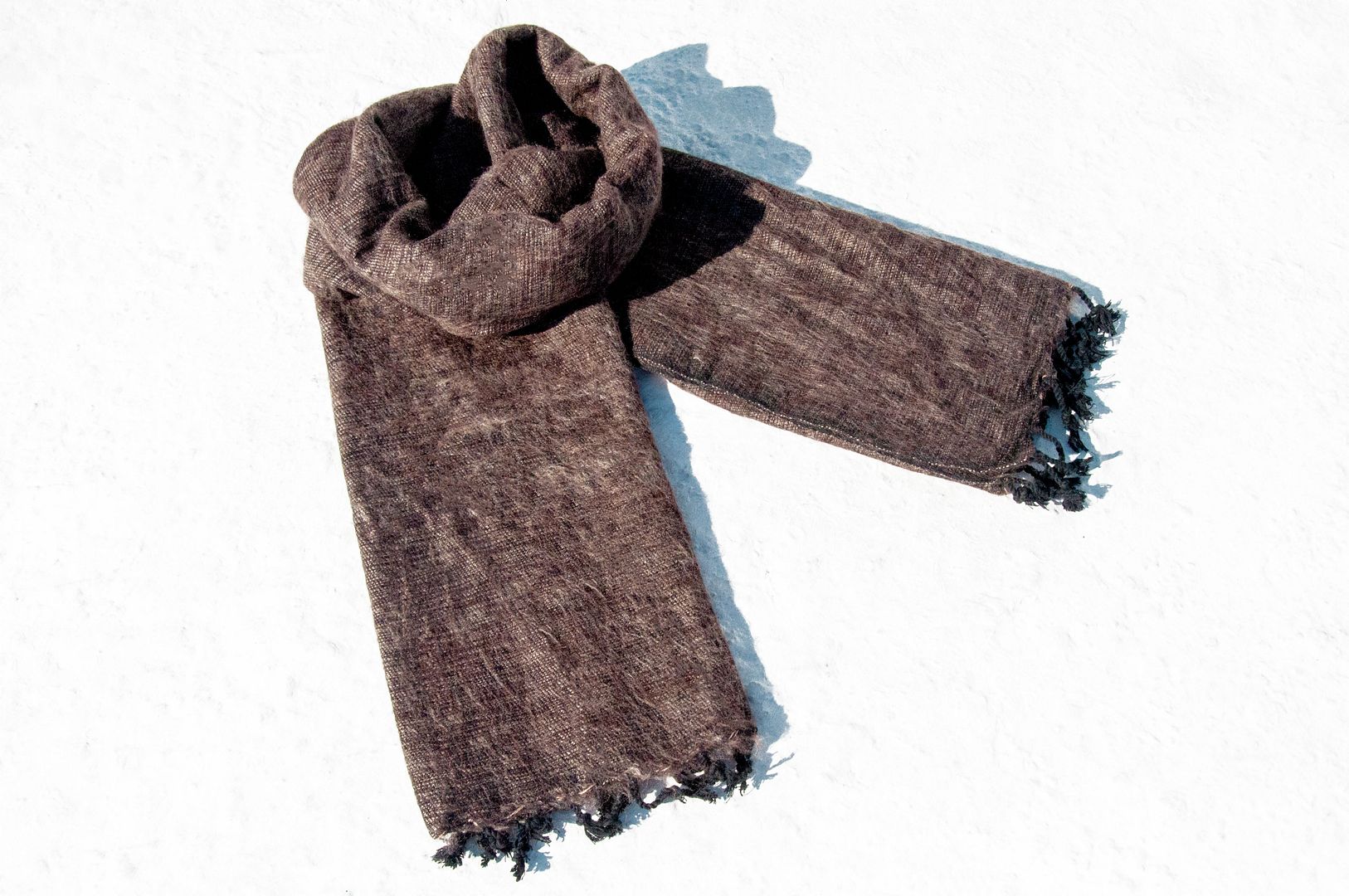 Pure wool shawl/knit scarf/knit shawl/covering/pure wool scarf/wool shawl-deep coffee - Knit Scarves & Wraps - Wool Brown