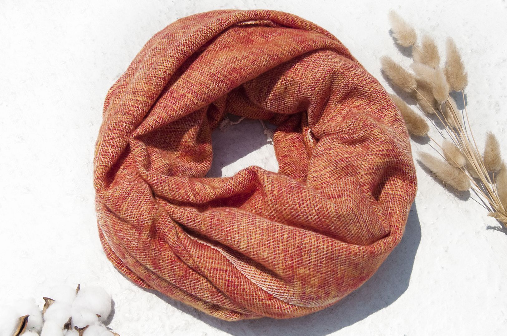 Pure wool shawl / knit scarf / knitted shawl / blanket / pure wool scarf / wool shawl - orange juice - Knit Scarves & Wraps - Wool Orange
