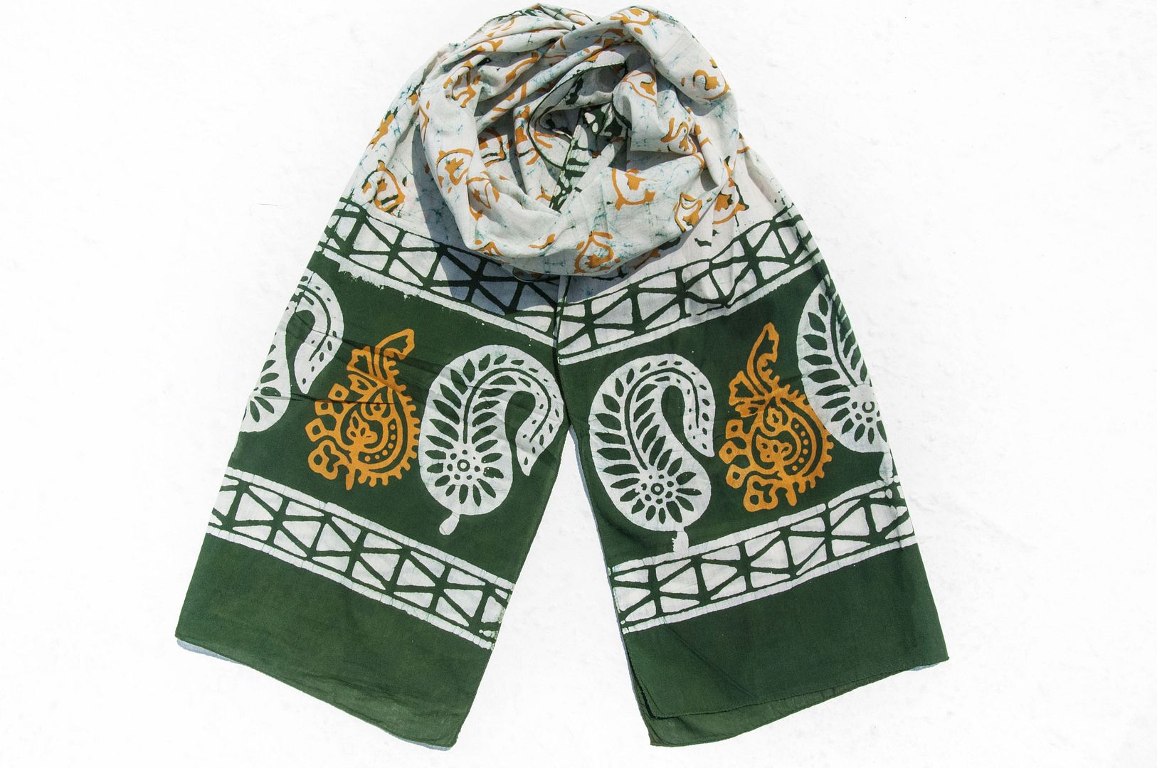 Plant dyed silk scarf/batik tie-dye silk scarf/vegetable dyed scarf/hand tie dyed pure cotton silk scarf-green flowers - Knit Scarves & Wraps - Cotton & Hemp Green