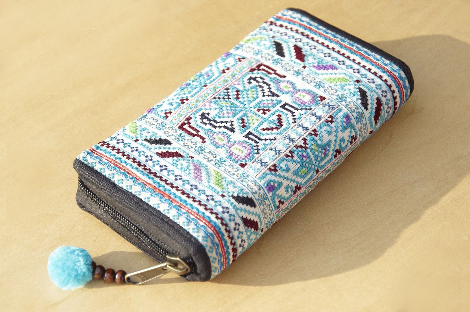クリスマスギフトの為替市場は、綿の財布/手刺繍の長いフォルダ/長財布/財布/財布大容量に制限 - スカイブルーの風のクロスが東欧ステッチ - 財布 - コットン・麻 ブルー