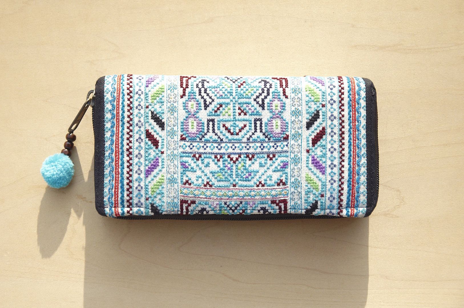クリスマスギフトの為替市場は、綿の財布/手刺繍の長いフォルダ/長財布/財布/財布大容量に制限 - スカイブルーの風のクロスが東欧ステッチ - 財布 - コットン・麻 ブルー