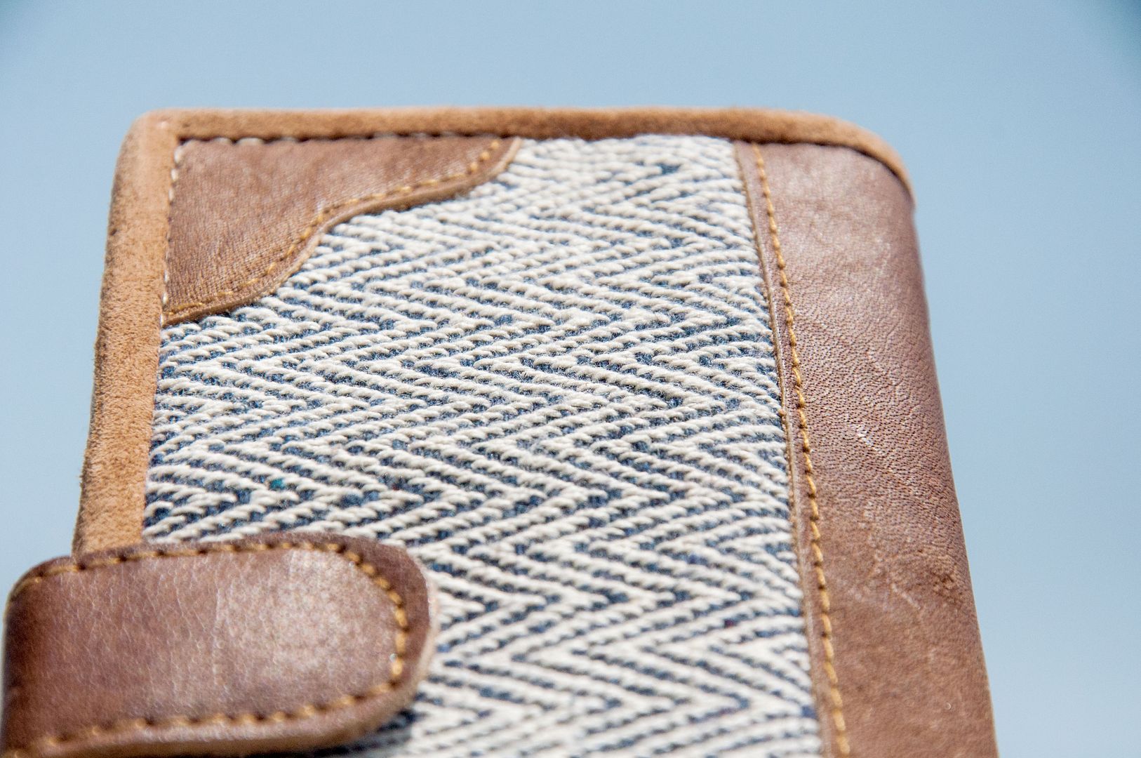 Handmade cotton and linen stitching leather long clip / long wallet / coin purse / woven wallet - plant dyed blue hill wallet - Wallets - Genuine Leather Blue