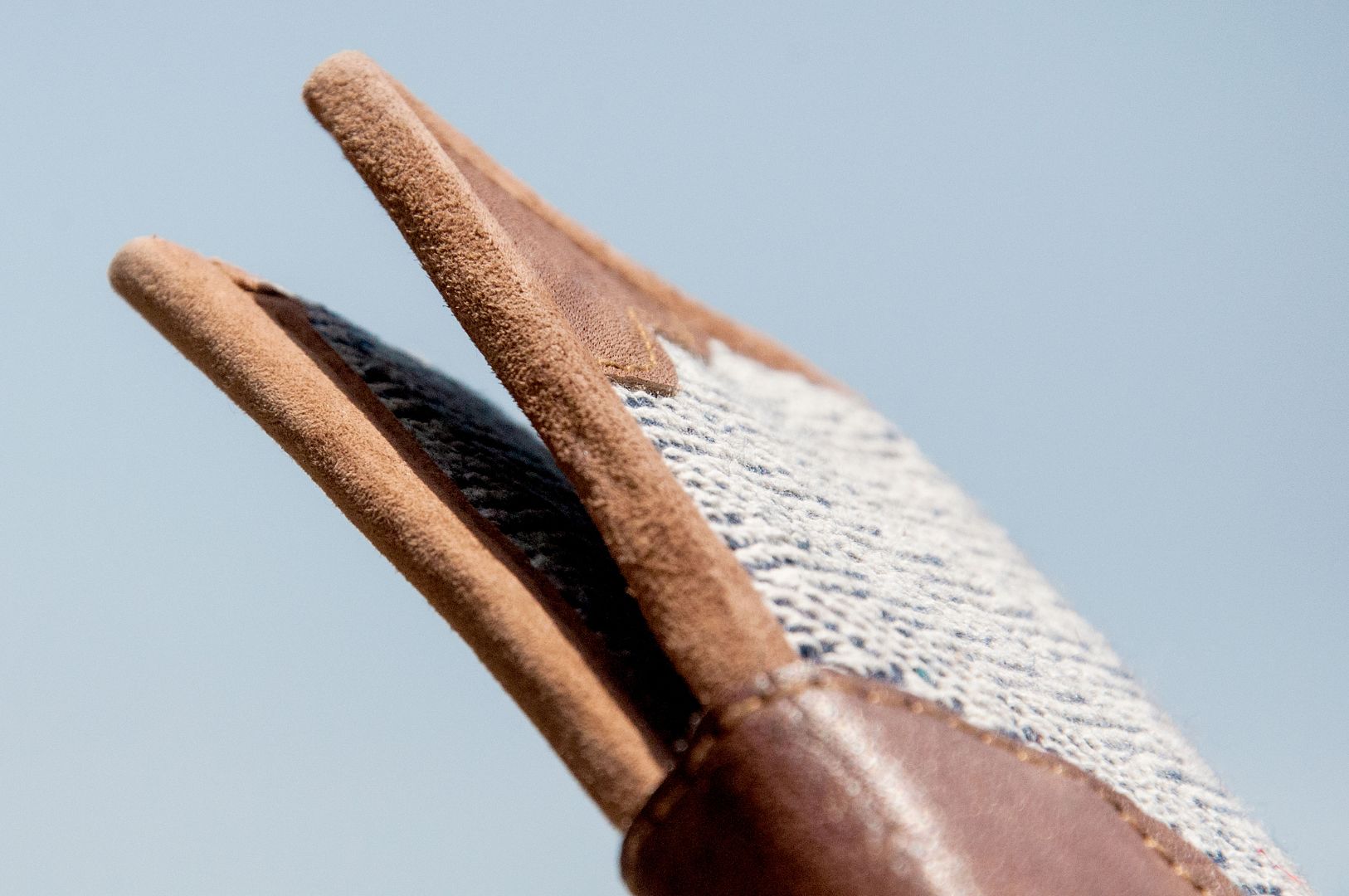 Handmade cotton and linen stitching leather long clip / long wallet / coin purse / woven wallet - plant dyed blue hill wallet - Wallets - Genuine Leather Blue