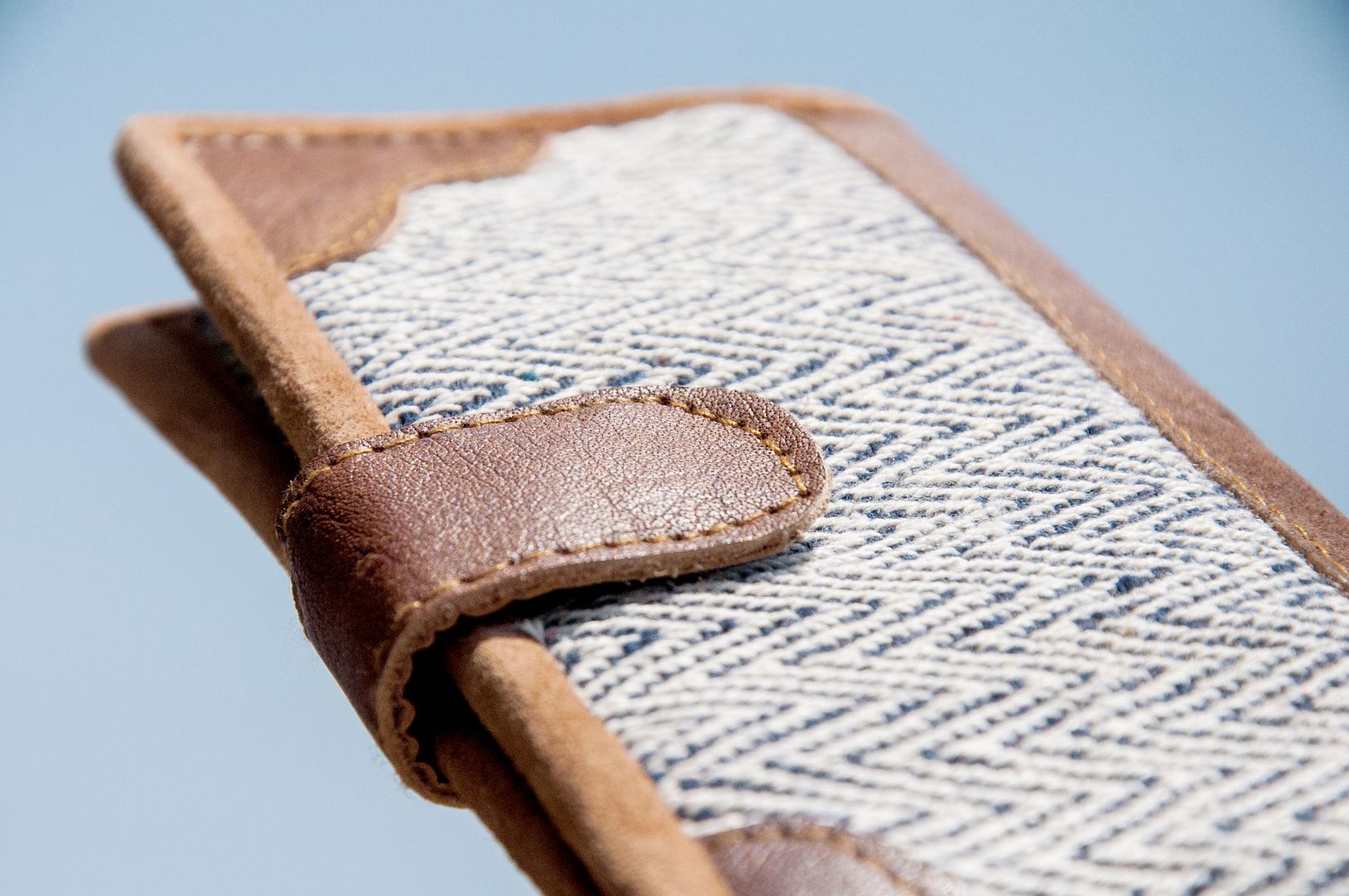 Handmade cotton and linen stitching leather long clip / long wallet / coin purse / woven wallet - plant dyed blue hill wallet - Wallets - Genuine Leather Blue