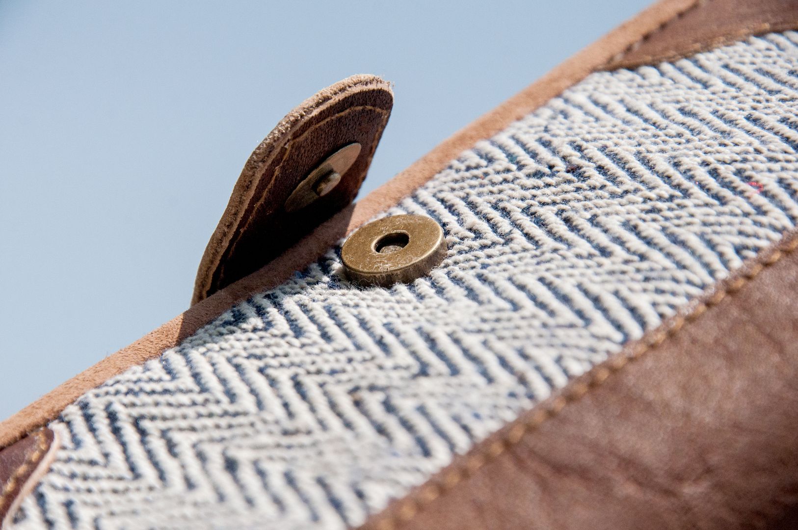 Handmade cotton and linen stitching leather long clip / long wallet / coin purse / woven wallet - plant dyed blue hill wallet - Wallets - Genuine Leather Blue