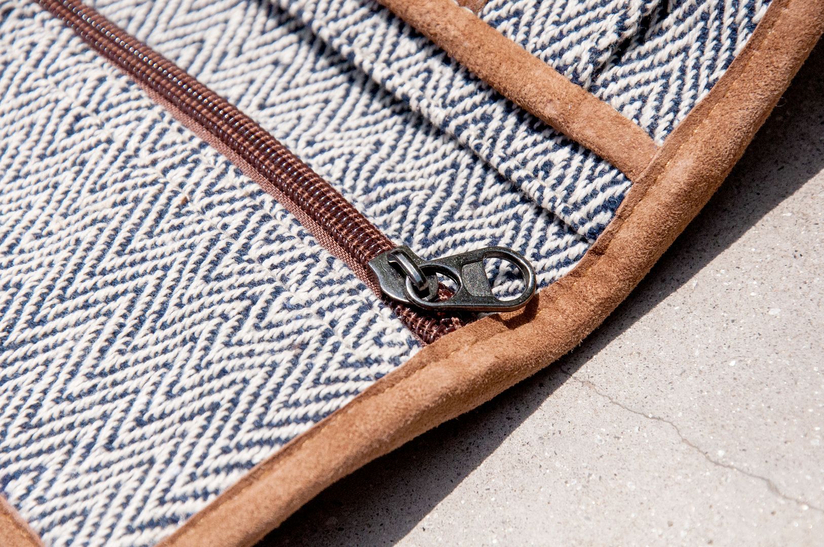 Handmade cotton and linen stitching leather long clip / long wallet / coin purse / woven wallet - plant dyed blue hill wallet - Wallets - Genuine Leather Blue