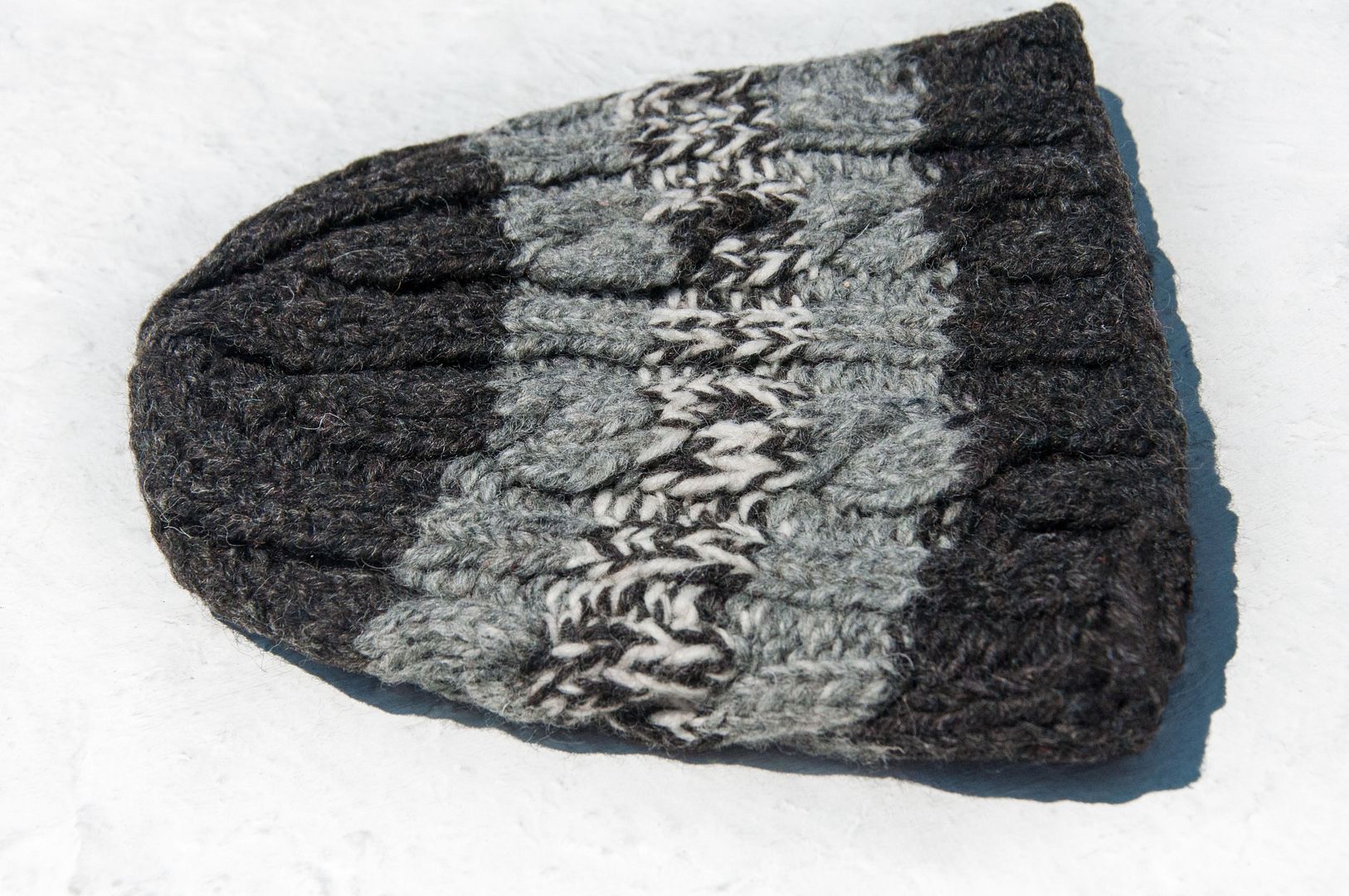 Hand-knitted pure wool hat/knitted hat/knitted woolen hat/inner bristles hand-knitted woolen hat/wool hat-stripes - Hats & Caps - Wool Gray