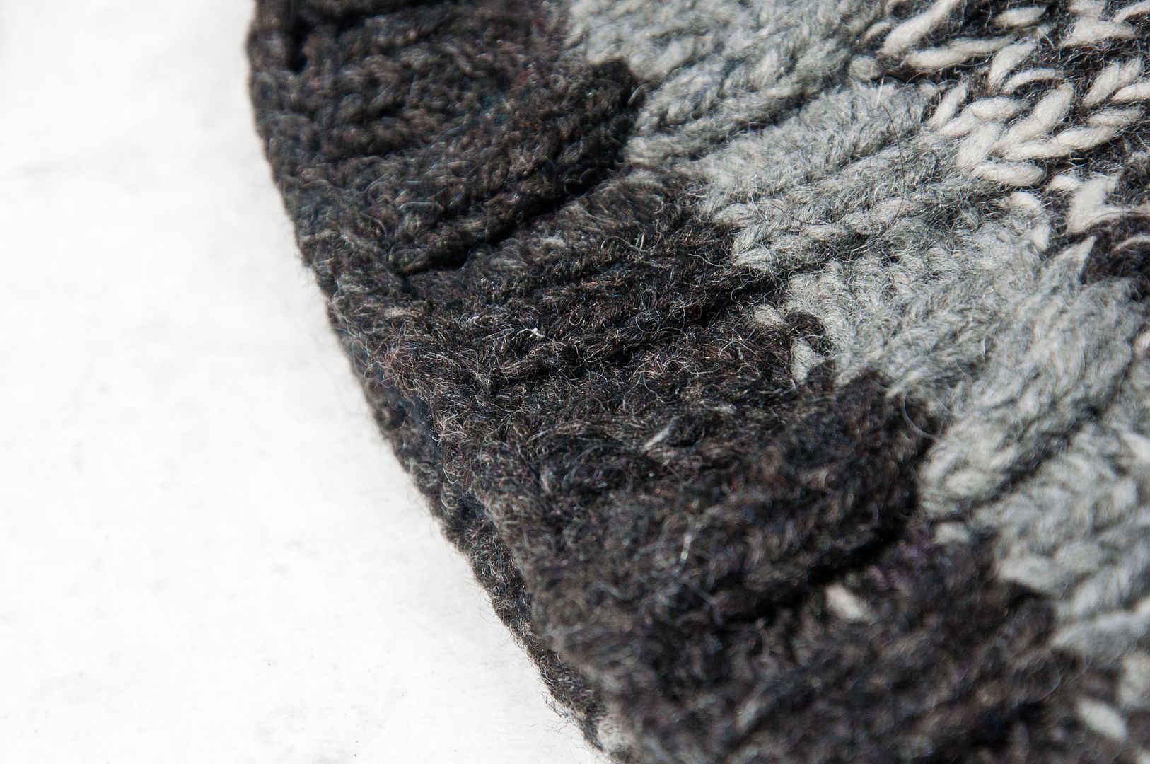 Hand-knitted pure wool hat/knitted hat/knitted woolen hat/inner bristles hand-knitted woolen hat/wool hat-stripes - Hats & Caps - Wool Gray