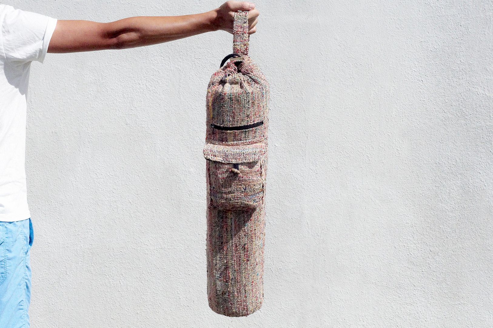 Hand-woven hand-feeling yoga mat backpack / yoga bag / yoga bag-colorful sari line bag - Messenger Bags & Sling Bags - Silk Multicolor