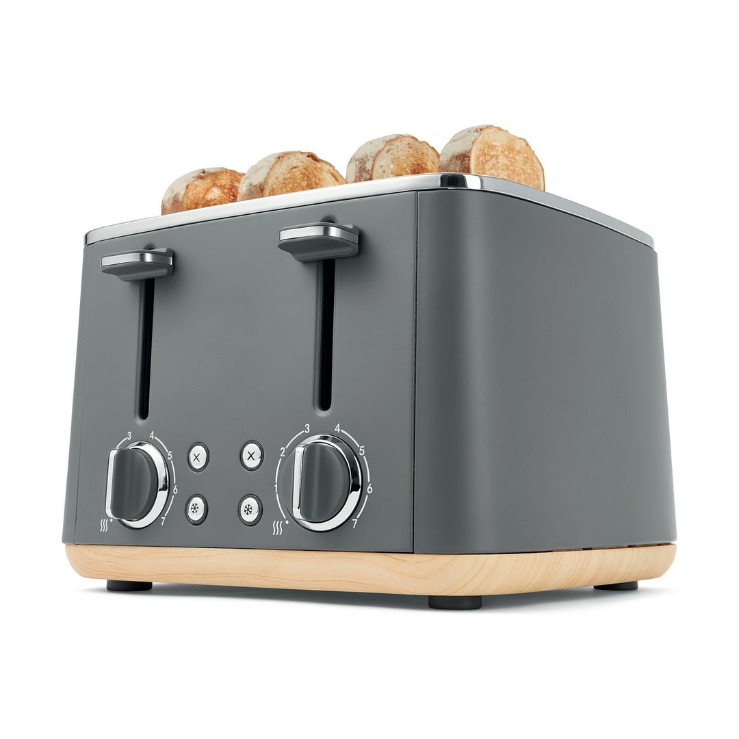Grey Toaster 4 Slice & Cordless 1.7L Kettle Stainless Steel Electric