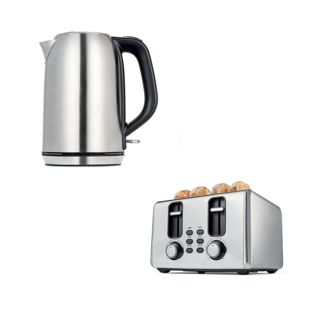 Toaster 4 Slice & Cordless 1.7L Kettle Stainless Steel LED Electric